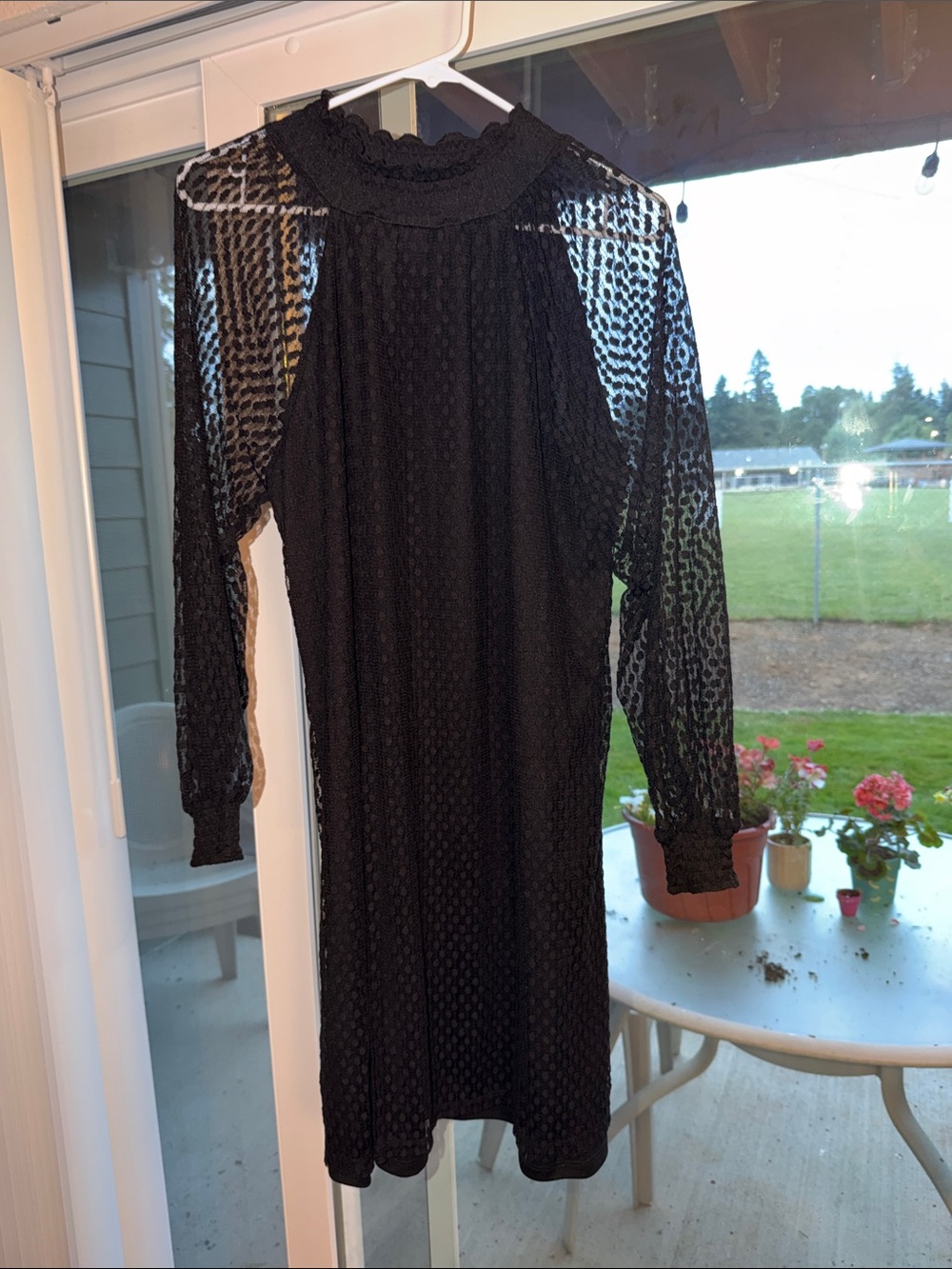 Nina Leonard Black Long-Sleeve Shirred Smock Neck Midi Dress